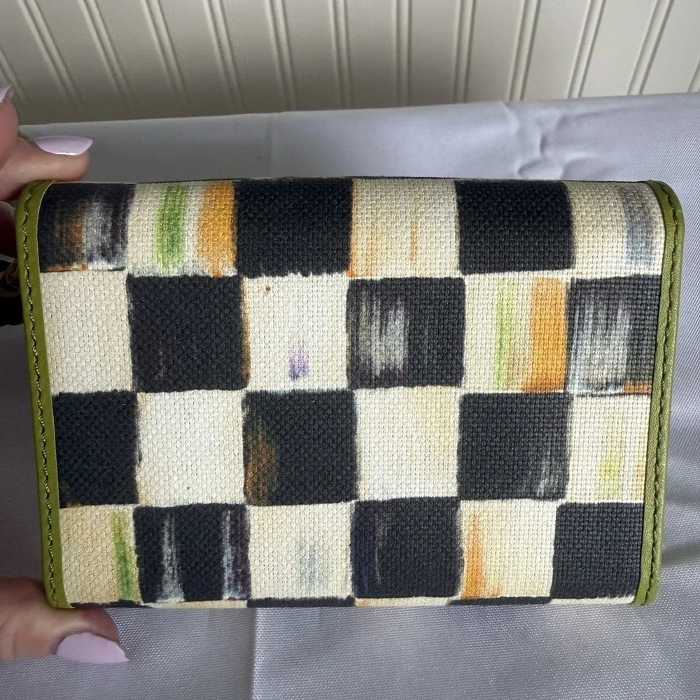 Mackenzie Childs Courtly Check Checkered Wristlet Wallet Black White Green